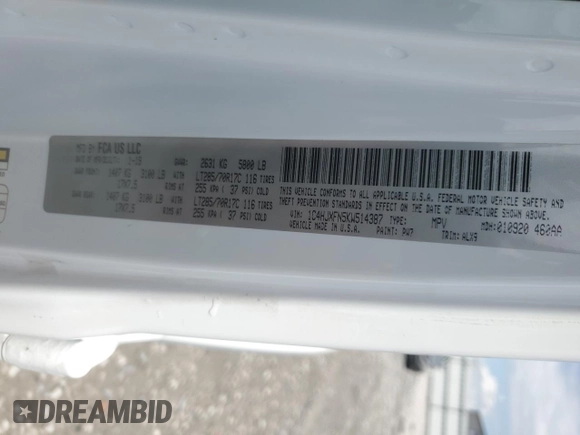 2019 Jeep Wrangler Unlimited Rubicon с VIN 1C4HJXFN5KW514387, выставлен на аукционе Copart как лот 55277045 с пробегом 62 068 миль миль и Списание • Salvage title. История ставок и продаж доступна на DreamBid. Изображение 12.
