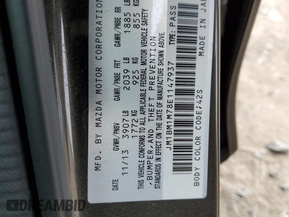 2014 Mazda 3 i Grand Touring with VIN JM1BM1M78E1147937, listed as a Copart auction lot 49396935 with 149,301 mi miles and Clean Title. Bid and sale history available at DreamBid. Image 12.
