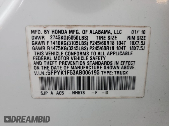 2010 Honda Ridgeline RTL z VIN 5FPYK1F53AB006195, wystawiony jako Copart lot #52528435 z przebiegiem 205 522 mil mil oraz Szkoda całkowita • Salvage title. Historia ofert i sprzedaży dostępna na DreamBid. Obrazek 12.