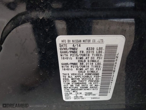 2014 Nissan Rogue Select S with VIN JN8AS5MT3EW611973, listed as a IAAI auction lot 41527064 with 40,343 mi miles. Bid and sale history available at carsss.com. Image 9.
