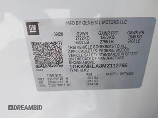 2021 GMC Acadia SLE z VIN 1GKKNKLA8MZ112786, wystawiony jako IAAI lot #41862068 z przebiegiem 37 197 mil mil oraz . Historia ofert i sprzedaży dostępna na DreamBid. Obrazek 9.