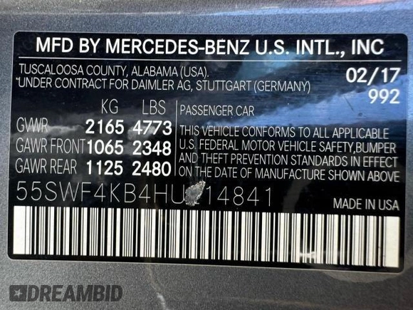 2017 Mercedes-Benz C 300 with VIN 55SWF4KB4HU214841, listed as a Copart auction lot 79217704 with 162,210 mi miles and Salvage Title. Bid and sale history available at DreamBid. Image 15.