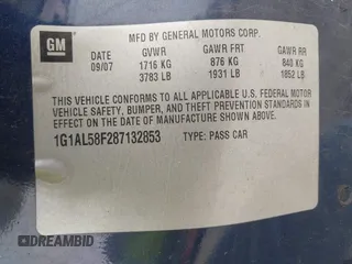 2008 Chevrolet Cobalt LT z VIN 1G1AL58F287132853, wystawiony jako IAAI lot #42162107 z przebiegiem 174 386 mil mil oraz . Historia ofert i sprzedaży dostępna na DreamBid. Obrazek 9.