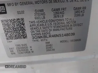 2022 Chevrolet Blazer Premier z VIN 3GNKBLR46NS148039, wystawiony jako IAAI lot #42264392 z przebiegiem 68 246 mil mil oraz . Historia ofert i sprzedaży dostępna na DreamBid. Obrazek 9.