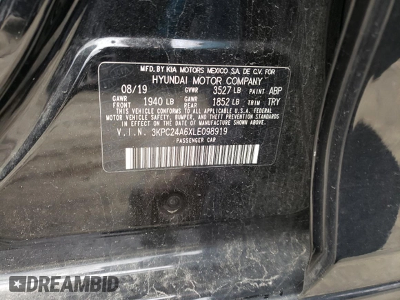 2020 Hyundai Accent SE with VIN 3KPC24A6XLE098919, listed as a Copart auction lot 47645223 with 9,517 mi miles. Bid and sale history available at carsss.com. Image 12.