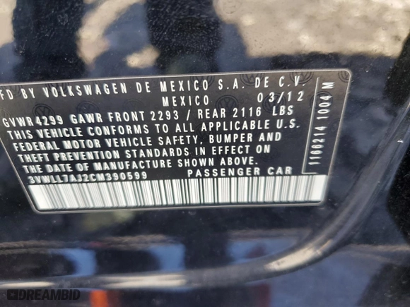 2012 Volkswagen Jetta Sedan TDI w/Premium with VIN 3VWLL7AJ2CM390599, listed as a Copart auction lot 50004565 with 84,360 mi miles and Salvage Title. Bid and sale history available at carsss.com. Image 12.