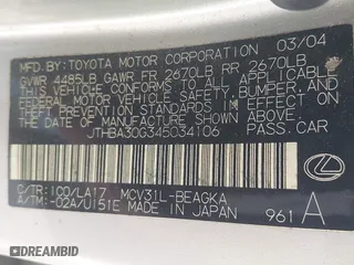 2004 Lexus ES 330 with VIN JTHBA30G345034106, listed as a IAAI auction lot 41754637 with 176,000 mi miles. Bid and sale history available at carsss.com. Image 9.