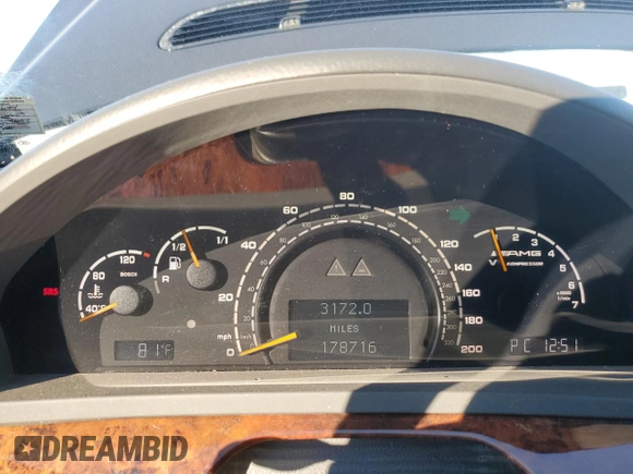 2005 Mercedes-Benz S 55 AMG with VIN WDBNG74JX5A437694, listed as a Copart auction lot 77256364 with 178,716 mi miles and Clean Title. Bid and sale history available at DreamBid. Image 9.
