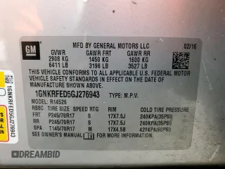 2016 Chevrolet Traverse LS with VIN 1GNKRFED5GJ276943, listed as a Copart auction lot 52102134 with Not Provided miles and Salvage Title. Bid and sale history available at carsss.com. Image 14.