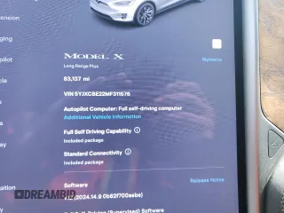 2021 Tesla Model X Long Range Plus with VIN 5YJXCBE22MF311576, listed as a Copart auction lot 53541595 with 83,137 mi miles and Salvage Title. Bid and sale history available at carsss.com. Image 9.