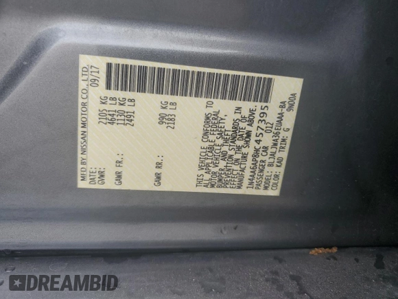 2017 Nissan Maxima SV z VIN 1N4AA6AP8HC457395, wystawiony jako Copart lot #58840075 z przebiegiem 161 551 mil mil oraz Szkoda całkowita • Salvage title. Historia ofert i sprzedaży dostępna na DreamBid. Obrazek 12.