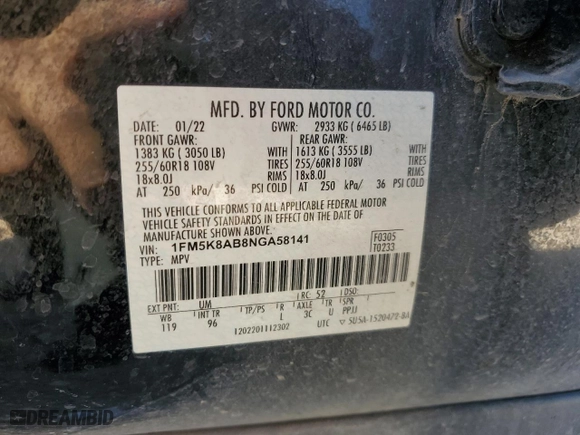2022 Ford Police Interceptor Utility with VIN 1FM5K8AB8NGA58141, listed as a Copart auction lot 46627385 with 48,235 mi miles and Salvage Title. Bid and sale history available at carsss.com. Image 14.