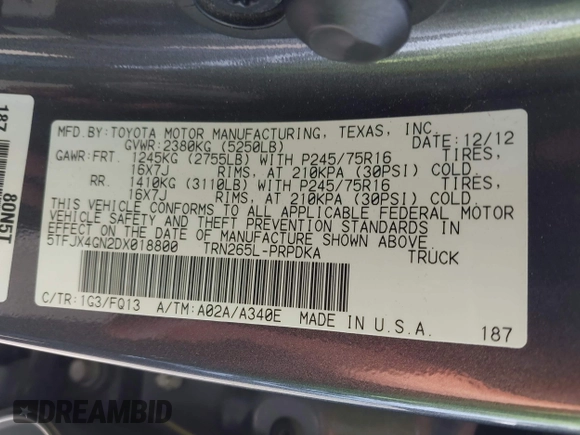 2013 Toyota Tacoma PreRunner z VIN 5TFJX4GN2DX018800, wystawiony jako IAAI lot #42304447 z przebiegiem 188 409 mil mil oraz . Historia ofert i sprzedaży dostępna na DreamBid. Obrazek 9.