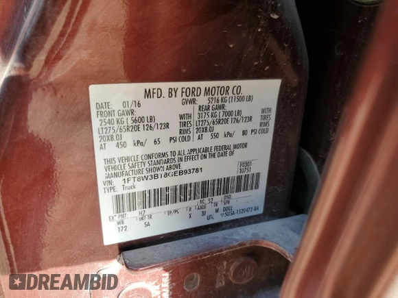2016 Ford F-350 Platinum with VIN 1FT8W3BT8GEB93781, listed as a Copart auction lot 49902895 with 97,980 mi miles and Salvage Title. Bid and sale history available at DreamBid. Image 14.