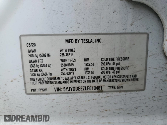 2020 Tesla Model Y Long Range z VIN 5YJYGDEE7LF010461, wystawiony jako Copart lot #55184315 z przebiegiem 88 285 mil mil oraz Szkoda całkowita • Salvage title. Historia ofert i sprzedaży dostępna na DreamBid. Obrazek 12.