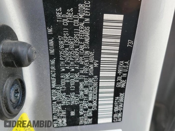 2013 Toyota Sienna LE AAS with VIN 5TDKK3DCXDS280134, listed as a Copart auction lot 50694905 with 254,377 mi miles and Salvage Title. Bid and sale history available at DreamBid. Image 14.