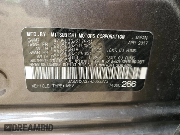 2017 Mitsubishi Outlander ES с VIN JA4AD2A33HZ053273, выставлен на аукционе Copart как лот 54223745 с пробегом 277 221 миль миль и Чистый • Clean title. История ставок и продаж доступна на DreamBid. Изображение 12.