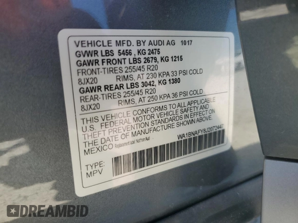 2018 Audi Q5 Premium Plus with VIN WA1BNAFY8J2072447, listed as a Copart auction lot 64939895 with 44,035 mi miles and Salvage title. Bid and sale history available at DreamBid. Image 13.