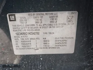 2017 Chevrolet Silverado 1500 LT with VIN 1GCVKREC1HZ342782, listed as a IAAI auction lot 41595845 with 86,000 mi miles. Bid and sale history available at carsss.com. Image 9.
