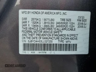 2020 Acura MDX Technology with VIN 5J8YD4H53LL027230, listed as a Copart auction lot 59229895 with 46,074 mi miles and Salvage title. Bid and sale history available at DreamBid. Image 13.
