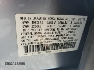 2005 Acura RL z VIN JH4KB16535C016659, wystawiony jako Copart lot #59172225 z przebiegiem 190 892 mil mil oraz Szkoda całkowita • Salvage title. Historia ofert i sprzedaży dostępna na DreamBid. Obrazek 13.
