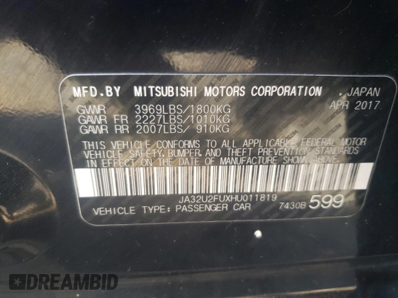 2017 Mitsubishi Lancer ES with VIN JA32U2FUXHU011819, listed as a Copart auction lot 73188964 with Not Provided miles and Clean Title. Bid and sale history available at carsss.com. Image 12.