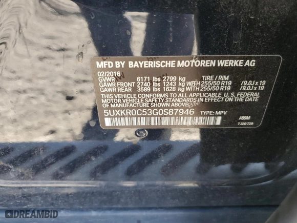 2016 BMW X5 xDrive35i with VIN 5UXKR0C53G0S87946, listed as a Copart auction lot 47528825 with 109,996 mi miles and Salvage Title. Bid and sale history available at carsss.com. Image 13.