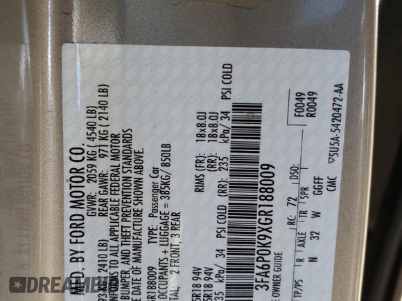 2016 Ford Fusion Titanium with VIN 3FA6P0K9XGR188009, listed as a Copart auction lot 47683385 with 135,730 mi miles and Salvage Title. Bid and sale history available at carsss.com. Image 12.