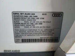 2023 Audi Q5 S line Premium Plus with VIN WA1EAAFY2P2117030, listed as a Copart auction lot 51511725 with Not provided miles and Salvage title. Bid and sale history available at DreamBid. Image 14.