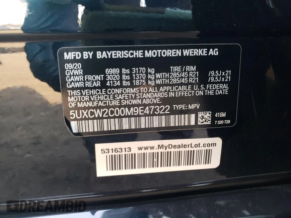 2021 BMW X7 xDrive40i z VIN 5UXCW2C00M9E47322, wystawiony jako Copart lot #47989584 z przebiegiem 57 032 mil mil oraz Szkoda całkowita • Salvage title. Historia ofert i sprzedaży dostępna na DreamBid. Obrazek 15.