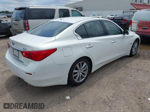 2014 Infiniti Q50 Hybrid Sport with VIN JN1AV7AP7EM690553, listed as a IAAI auction lot 42196341 with 221,709 mi miles and . Bid and sale history available at DreamBid. Image 4.