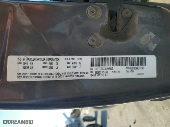 2003 Dodge Neon SE with VIN 1B3ES26C23D202916, listed as a Copart auction lot 76054914 with 265,372 mi miles and Salvage Title. Bid and sale history available at carsss.com. Image 15.