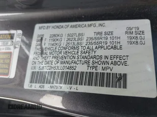 2020 Acura RDX Technology with VIN 5J8TC2H53LL014852, listed as a IAAI auction lot 39360410 with 61,341 mi miles and . Bid and sale history available at DreamBid. Image 9.