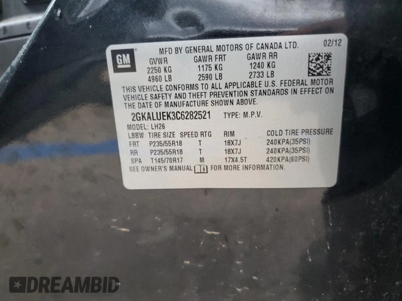 2012 GMC Terrain SLT-1 с VIN 2GKALUEK3C6282521, выставлен на аукционе Copart как лот 61192515 с пробегом 114 368 миль миль и Списание • Salvage title. История ставок и продаж доступна на DreamBid. Изображение 14.