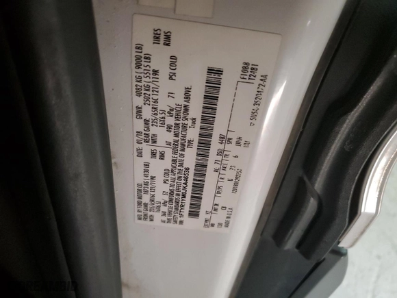 2018 Ford Transit Van with VIN 1FTYR1YM0JKA46536, listed as a Copart auction lot 42117625 with 248,282 mi miles and Salvage Title. Bid and sale history available at carsss.com. Image 12.