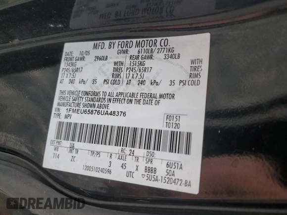 2006 Ford Explorer Limited z VIN 1FMEU65876UA48376, wystawiony jako Copart lot #63433505 z przebiegiem 229 600 mil mil oraz Szkoda całkowita • Salvage title. Historia ofert i sprzedaży dostępna na DreamBid. Obrazek 13.
