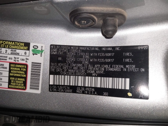 2020 Toyota Sienna LE Auto Access Seat with VIN 5TDKZ3DC2LS065051, listed as a IAAI auction lot 41836165 with 99,663 mi miles. Bid and sale history available at carsss.com. Image 9.