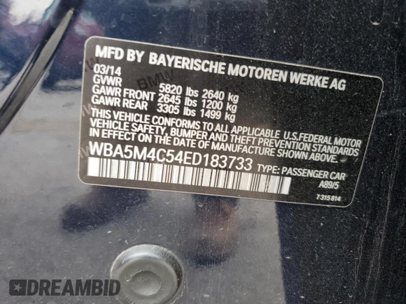 2014 BMW 5 Series 535i Gran Turismo xDrive z VIN WBA5M4C54ED183733, wystawiony jako Copart lot #82322974 z przebiegiem 130 657 mil mil oraz Czysty tytuł • Clean title. Historia ofert i sprzedaży dostępna na DreamBid. Obrazek 12.