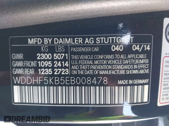 2014 Mercedes-Benz E 350 Sport with VIN WDDHF5KB5EB008478, listed as a IAAI auction lot 42149998 with 103,580 mi miles and . Bid and sale history available at DreamBid. Image 9.