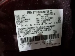 2019 Ford Edge SEL with VIN 2FMPK4J9XKBC42238, listed as a Copart auction lot 43998225 with 98,657 mi miles and Salvage Title. Bid and sale history available at carsss.com. Image 16.