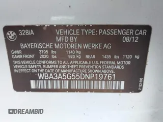 2013 BMW 3 Series 328i с VIN WBA3A5G55DNP19761, выставлен на аукционе IAAI как лот 42311901 с пробегом 205 691 миль миль и . История ставок и продаж доступна на DreamBid. Изображение 9.