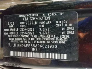 2024 Kia EV9 GT-Line with VIN KNDAEFS58R6021920, listed as a Copart auction lot 87804715 with 17,047 mi miles and Salvage Title. Bid and sale history available at carsss.com. Image 14.