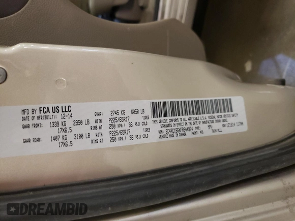 2015 Chrysler Town & Country Touring with VIN 2C4RC1BGXFR644974, listed as a Copart auction lot 53462195 with 179,218 mi miles and Salvage Title. Bid and sale history available at carsss.com. Image 13.