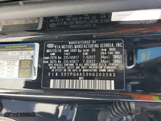 2017 Kia Sorento LX V6 with VIN 5XYPG4A53HG203563, listed as a Copart auction lot 50614385 with 125,307 mi miles and Salvage Title. Bid and sale history available at carsss.com. Image 16.