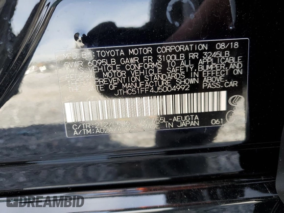 2018 Lexus LS with VIN JTHC51FF4J5004992, listed as a Copart auction lot 49701775 with 99,155 mi miles and Salvage Title. Bid and sale history available at carsss.com. Image 12.