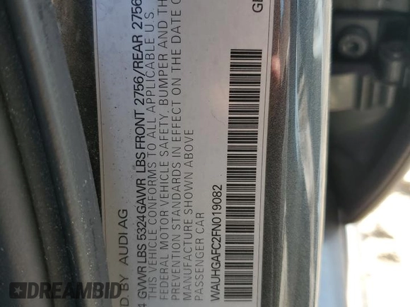 2015 Audi A6 Prestige с VIN WAUHGAFC2FN019082, выставлен на аукционе Copart как лот 50019145 с пробегом Не указан миль и Чистый • Clean title. История ставок и продаж доступна на DreamBid. Изображение 12.