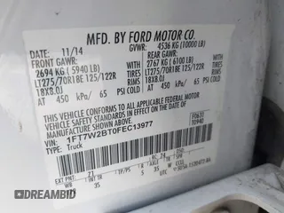 2015 Ford F-250 Lariat with VIN 1FT7W2BT0FEC13977, listed as a IAAI auction lot 41517987 with 231,019 mi miles and . Bid and sale history available at DreamBid. Image 9.