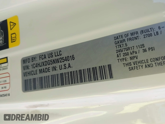 2022 Jeep Wrangler Unlimited Sport S with VIN 1C4HJXDG5NW254016, listed as a IAAI auction lot 42214730 with 42,003 mi miles and . Bid and sale history available at DreamBid. Image 9.