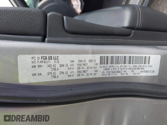 2016 Jeep Grand Cherokee Laredo with VIN 1C4RJFAG3GC366613, listed as a IAAI auction lot 42503974 with 156,013 mi miles and . Bid and sale history available at DreamBid. Image 9.