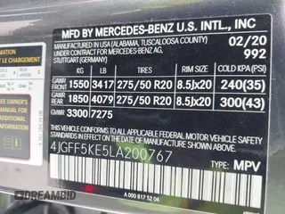 2020 Mercedes-Benz GLS with VIN 4JGFF5KE5LA200767, listed as a IAAI auction lot 41934764 with 35,697 mi miles. Bid and sale history available at carsss.com. Image 9.